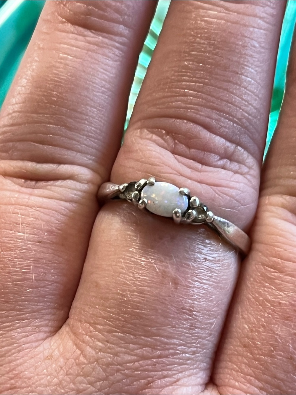 Vintage Avon Signed Sterling Silver White Fire Opal CZ Size 8.75 Ring